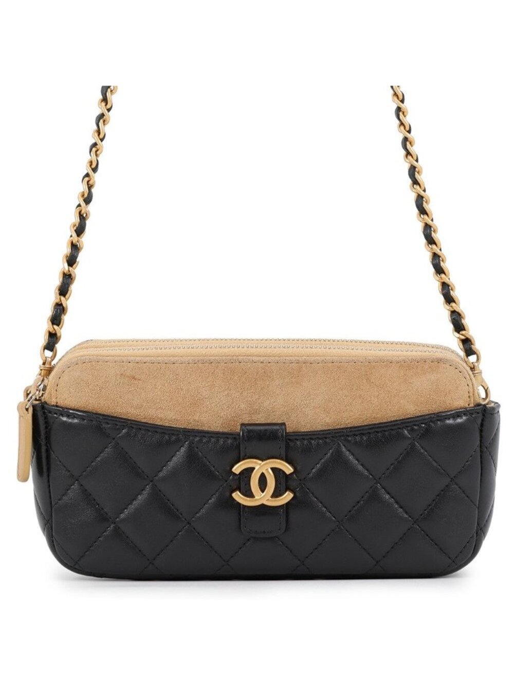 Chanel Chain Shoulder Bag Quilted CC Logo Lambskin Suede Black